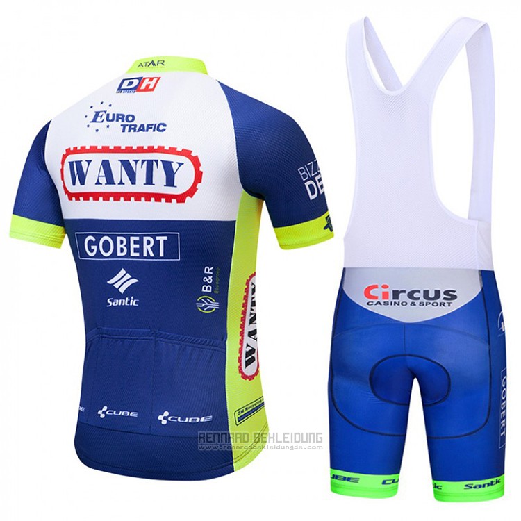 2018 Fahrradbekleidung Wanty Blau und Wei Trikot Kurzarm Tragerhose